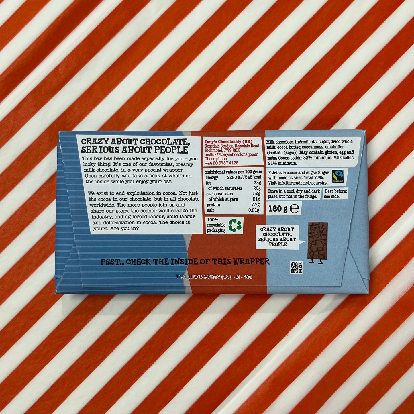 Tony's Chocolonely X Cure Parkinson's Milk Chocolate Bar